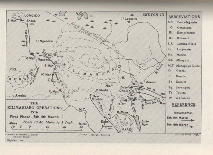 Sketch Map Of Smuts' Kilimanjaro Operations