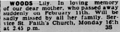 Notice In Portsmouth Evening News For Lily Wood