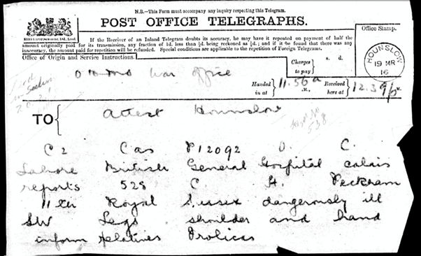 Cecil Hugh Peckham Telegram 1