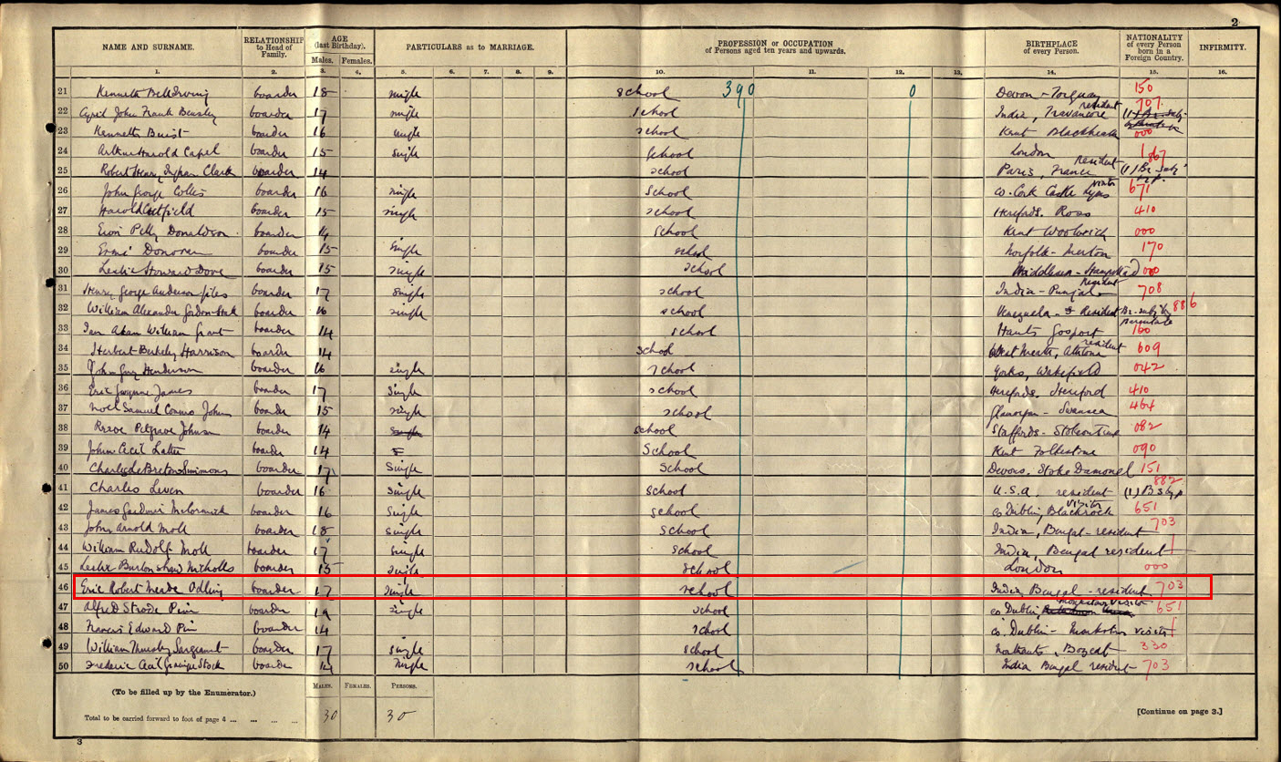 Eric Robert Meade Odling 1911 Census