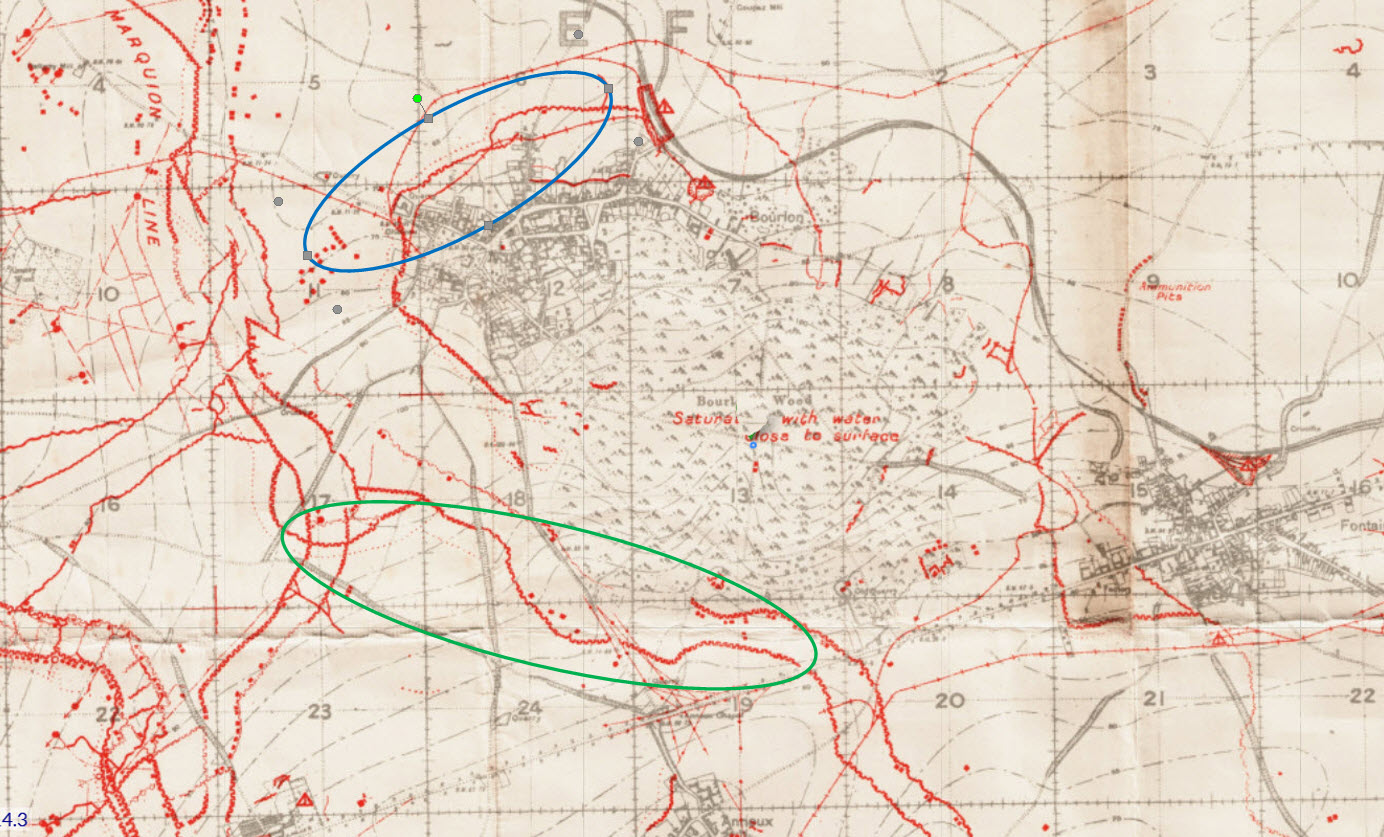 Bourlon Wood In November 1917 (E17 E18 E19 In Green; E12 E11 E6 In Blue)