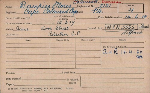 Moses Dampies Pension Record Card