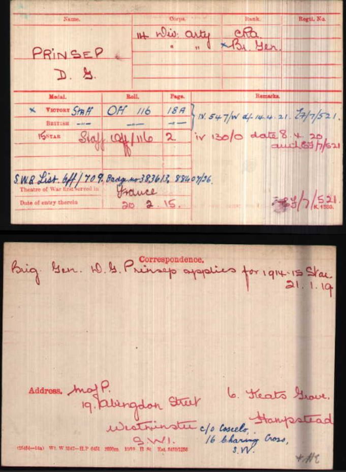 Douglas Gordon Prinsep Medal Index Card