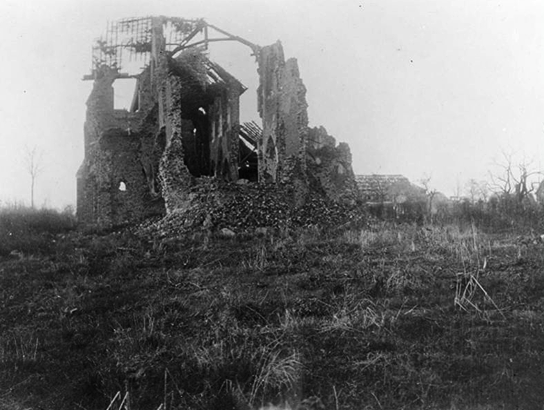 Ruined Church At Fauquissart, Taken From The British Front Line Trench