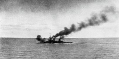 HMS Inflexible Firing Main Armament At The Battle Of The Falkland Islands