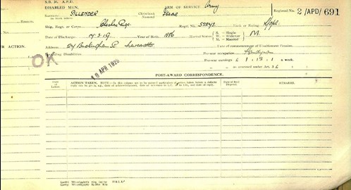 Issac Sillender Pension Record Card