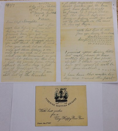 Letter With The New Year Card, Tyneside Scottish (Courtesy Of Janet Rainford)