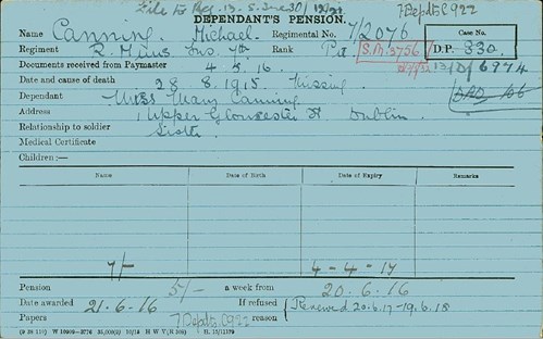 Michael Canning Pension Record Card