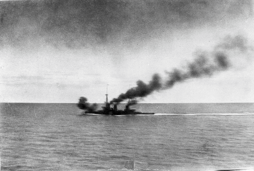 HMS Inflexible Firing Main Armament At The Battle Of The Falkland Islands