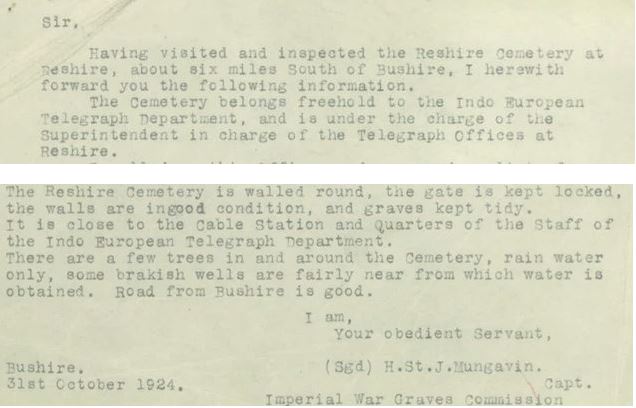 A Report Dated 31 October 1924 On The Cemetery At Reshire