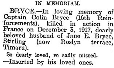 The Insert In The 1918 Edition Of The Otago Daily Times , Issue 17488, 3 December 1918 BRYCE