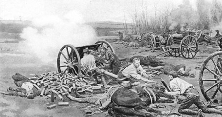 L Battery R.H.A. How Our Gunners Won The V.C. And Silenced The Fire Of The German Guns In The Face Of Overwhelming Odds. Print By Fortunino Matania. From Deeds That Thrill The Empire (Published 1919).