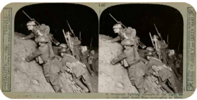 Stereoview Portrays Soldiers Going Over The Top