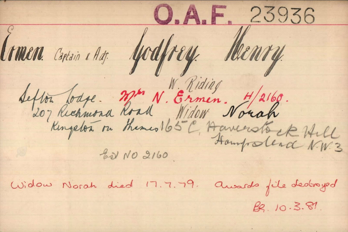 Godfrey Henry Ermen Pension Card