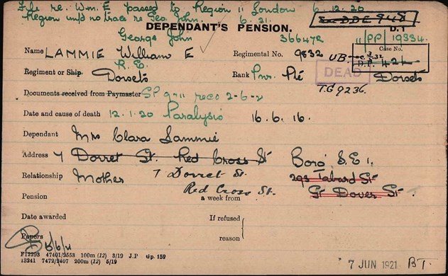 Card For George John Lammie