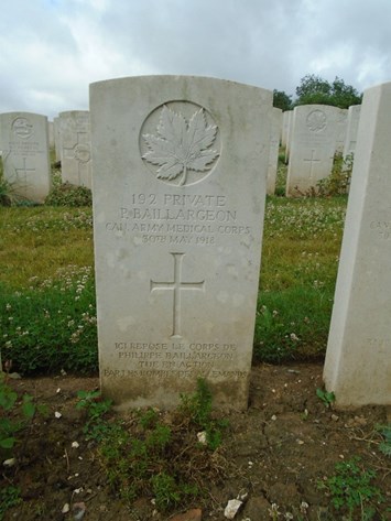 Private Philippe Baillargeon’S Headstone With The Unusual French Inscription ‘Ici Repose Le Corps De Philippe Baillargeon Tue En Action Par Les Bombes Des Allemands’