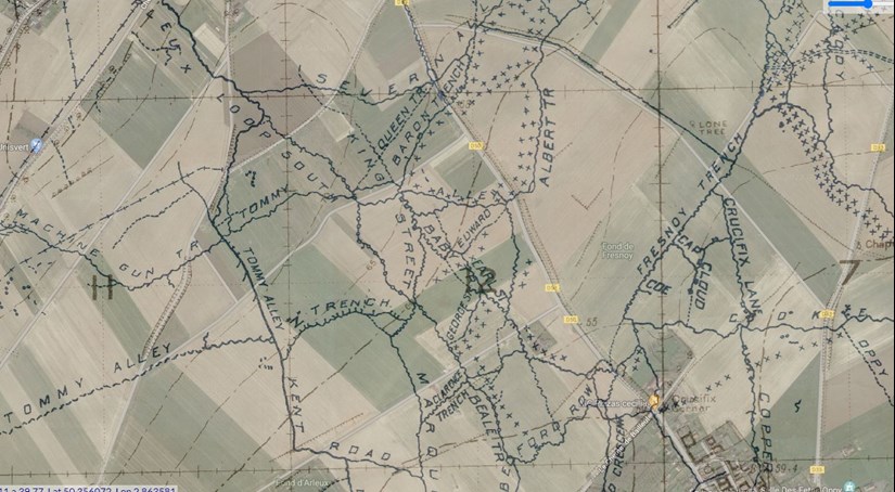 The Area Today With The Above Trench Map Superimposed (Via The WFA's Trenchmapper Portal)