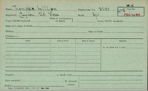 'Another' William Thompson Pension Record Card