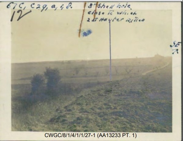 A photograph in the CWGC file relating to where Lt Hayter was killed.