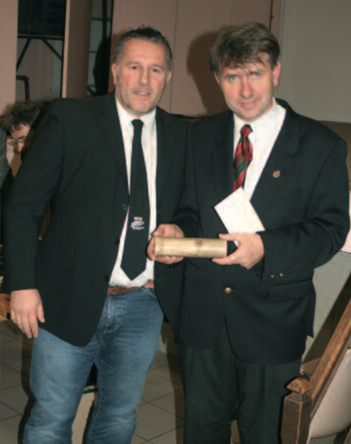 Mike Tipping Presents Philippe Gorczynski With The Royal Scroll Sent To His Great Grandfathers Family