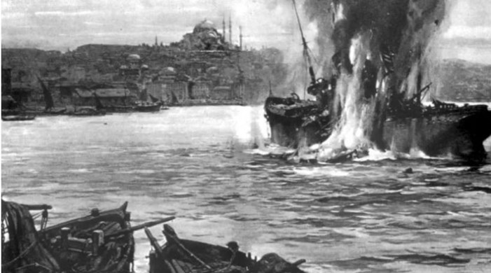 E11 Torpedoes The Stamboul Off Constantinople, 25 May 1915. Drawing From The Illustrated London News.