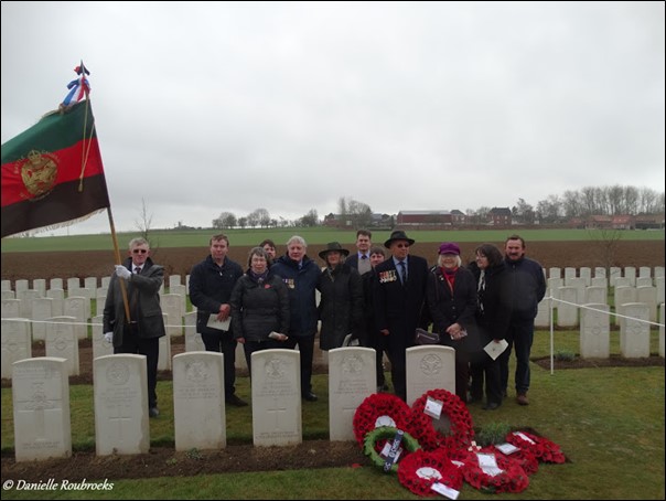 Relatives Of Sergeant Mackenzie, Major Johnston, Captain Stewart And Sergeant Edwards Gather In Anneux British Cemetery