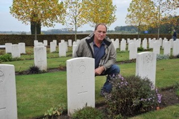 The Author Beside William’S Former Commanding Officer’S Headstone