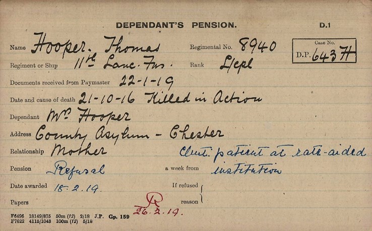 Card For The Mother Of Thomas Hooper