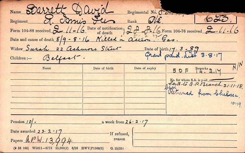 David Barrett Pension Record Card