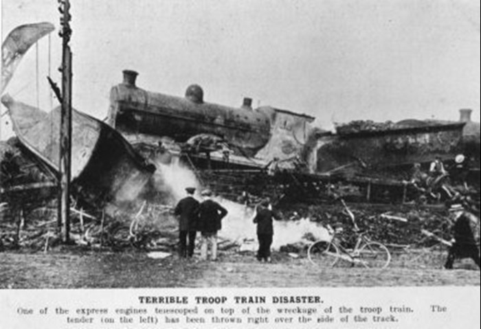 One Of The Express Engines Telescoped On Top Of The Wreckage Of The Troop Train. The Tender (On The Left) Has Been Thrown Right Over The Side Of The Track.
