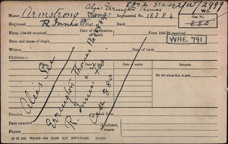 Pension Record Card Showing An Alias Name