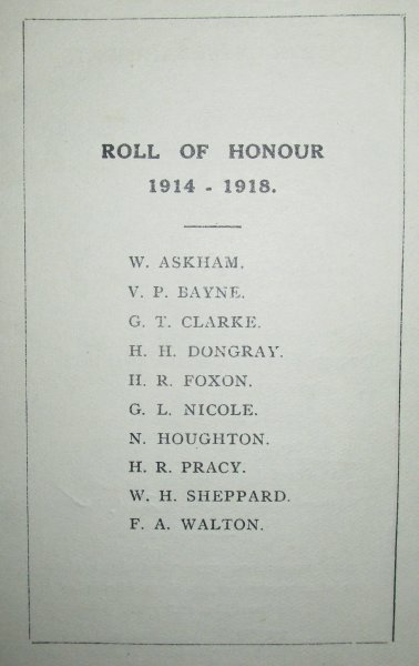 WC&LTC Fixture List 1925 Roll Of Honour
