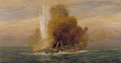 A Painting Depicting HMS Pathfinder Exploding Art