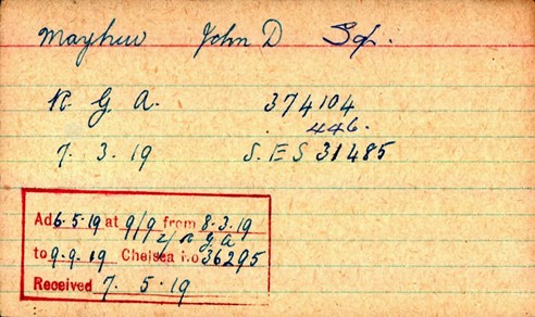 Medal Index Card For John Mayhew