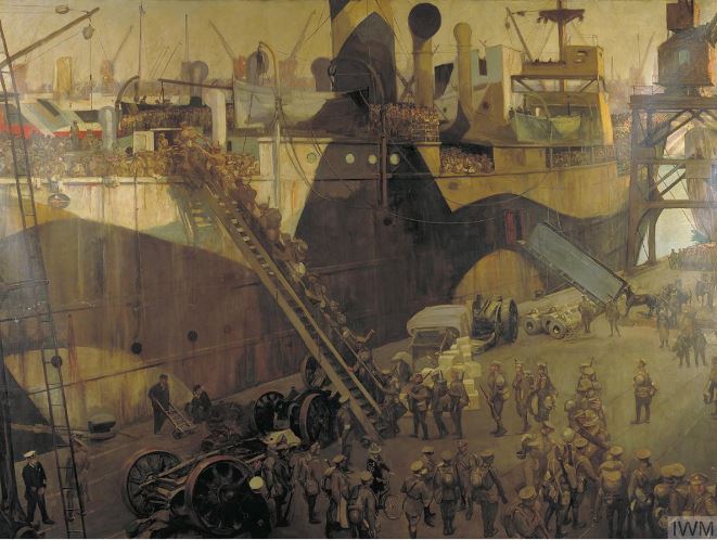 ‘Troops Embarking For the Western Front in 1917’ is an oil painting by the war artist John Lavery of Southampton docks.