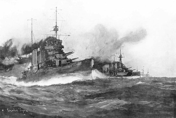 From Deeds That Thrill The Empire The 'Lion', Sir David Beatty's Flagship And Other Great Vessels Dashing After The Flying Germans.