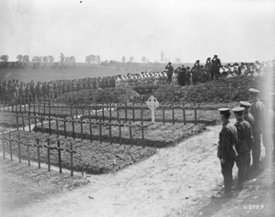 Officers Salute As The Last Post Is Played During The Funeral At Bagneux British Cemetery