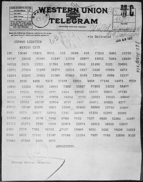 The Zimmermann Telegram As Coded