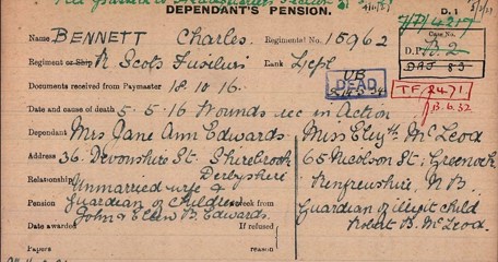 Charles Bennett Pension Record Card