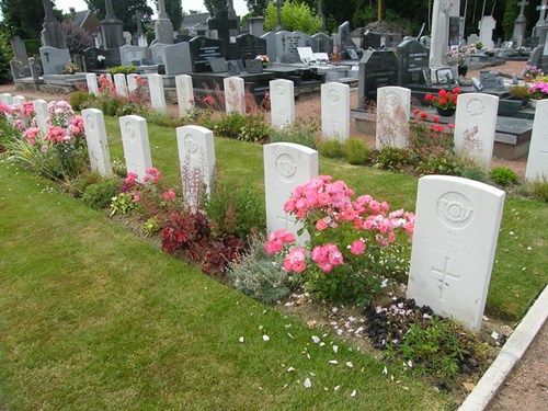 Bois Grenier Communal Cemetery. Captain Hirst's Headstone Is The One Nearest The Camera.