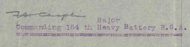 Frederick's Signature On The 154 Battery War Diary For Jan Feb 1916