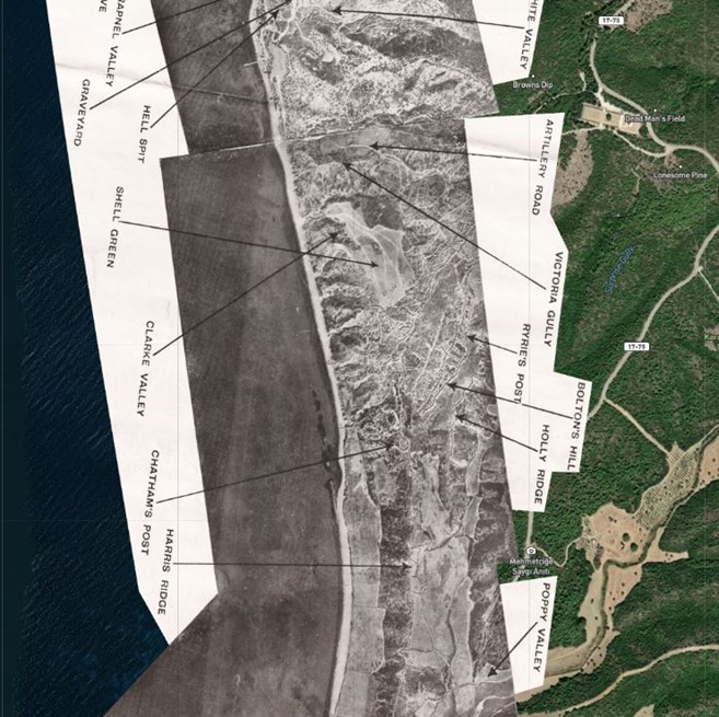 A Montage Of Aerial Photos Of ANZAC Cove And Gaba Tepe (In 1916)