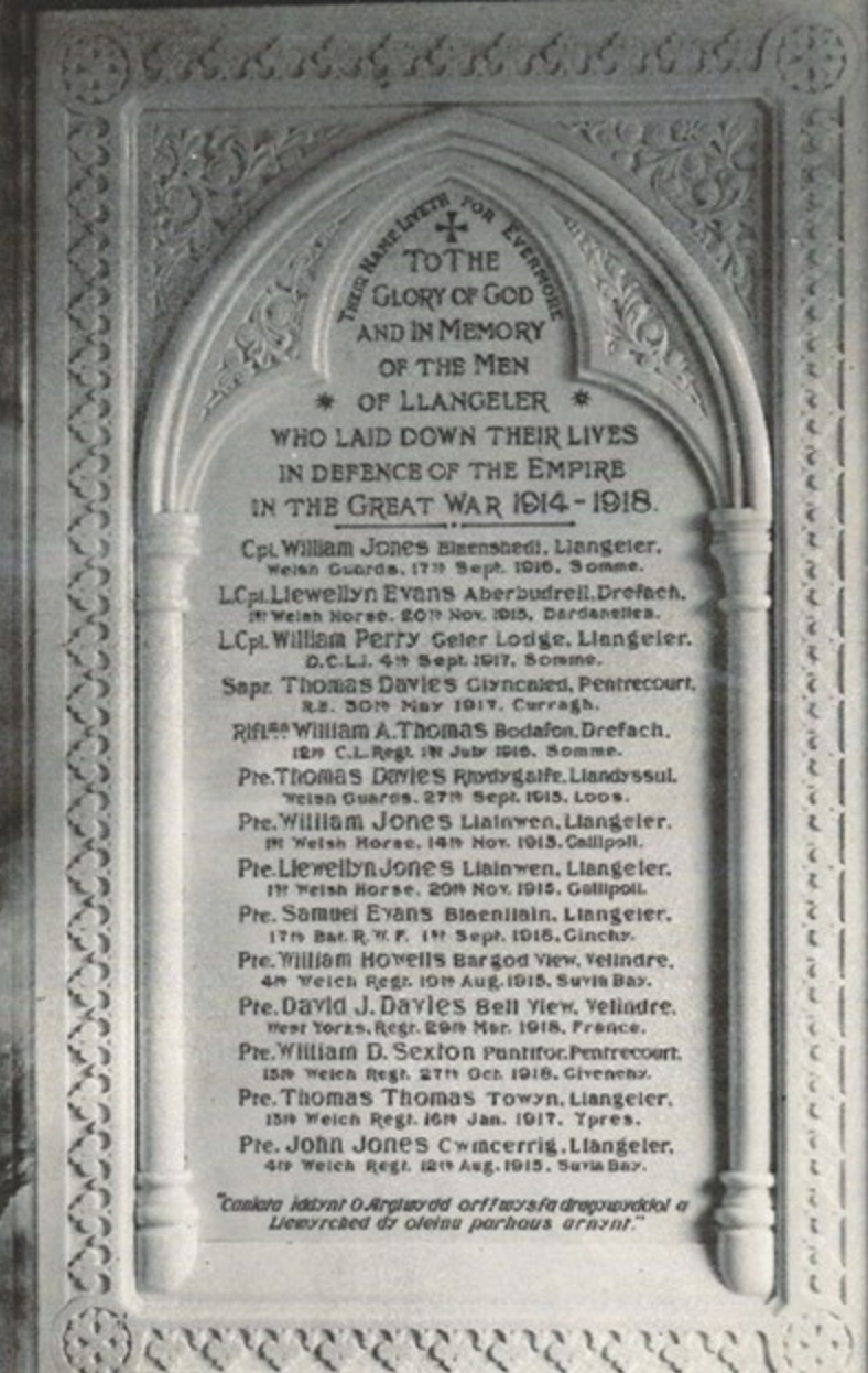 Parish Memorial Inside Llangeler Church