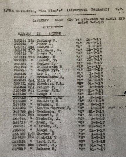 Casualty List Showing Joseph’S Name