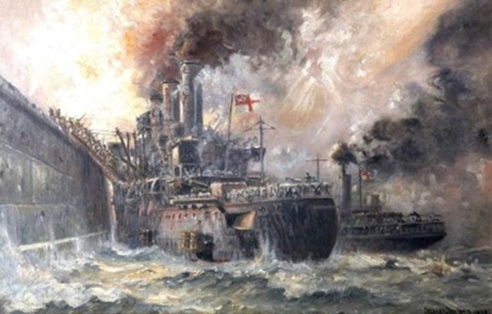 Artist's Impression Of The RMLI Landing From HMS Vindictive