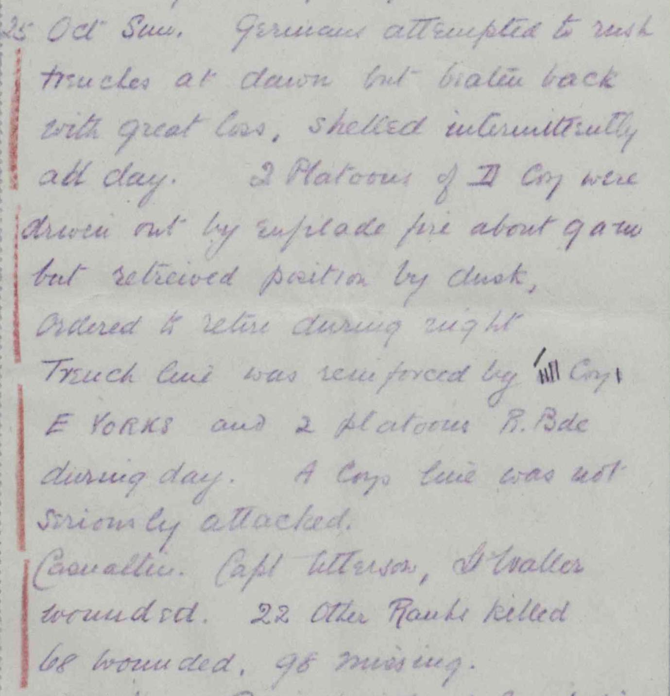 An Extract From The War Diary From 25 October 1914.