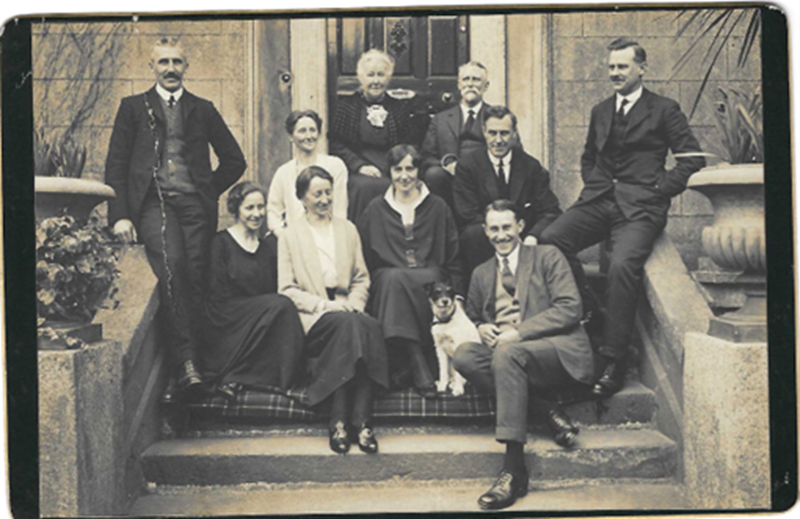 The Hadden Family outside Springfield House. Addison is on the bottom step, right hand side.