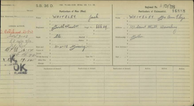 Jack Whiteley Pension Card