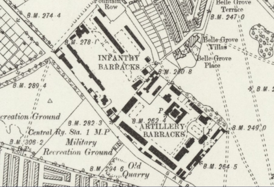 Newcastle Infantry Barracks. (Ordnance Survey 1889)