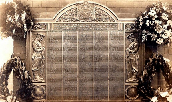 Manchester Corporation Tramways Department Memorial At Princess Road Depot, Manchester, Photographed In 1920'S. This Is Now Situated At Hyde Road Stagecoach Depot In Manchester.